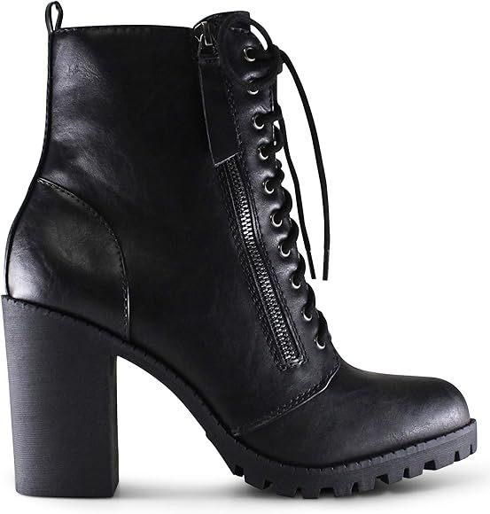 Marco Republic Manila Women's Round Toe Block Stacked Heels Lace Up Military Combat Boots | Amazon (US)