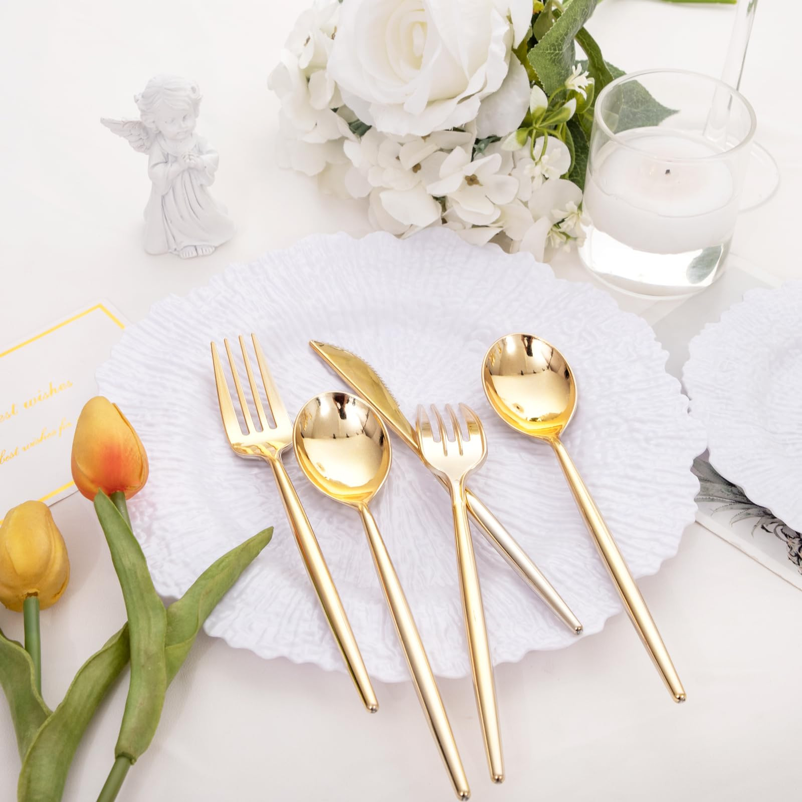 SUT 150PCS Gold Plastic Silverware, Plastic Utensils,Gold Silverware Disposable,Disposable Utensi... | Amazon (US)