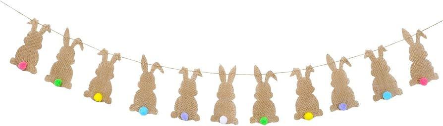 Whaline Easter Banner with String 12Pcs Bunny Felt Banner Colorful Tail Pre-Assembled Spring Bunt... | Amazon (US)