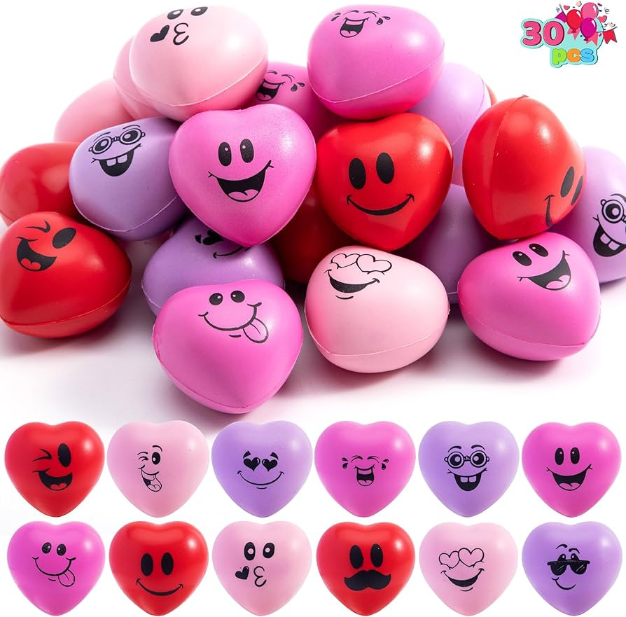 JOYIN 30 PCS Valentine's Day Heart Stress Balls 1.5"x1.5" for Kids, Squishy Toys Slow Rising for ... | Amazon (US)