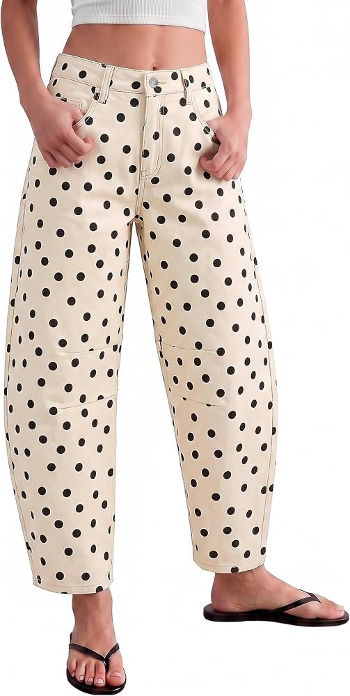 luvamia Barrel Jeans Women Baggy High Waisted Polka Dot Stretch Denim Pants | Amazon (US)