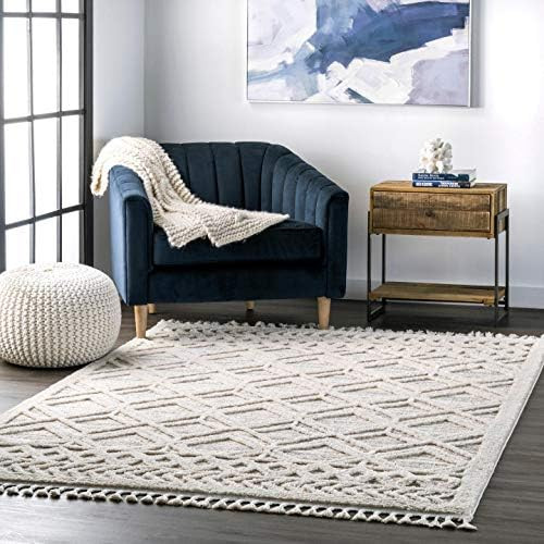 nuLOOM Ansley Moroccan Lattice Tassel Area Rug, 5' 3" x 7' 7", Beige | Amazon (US)