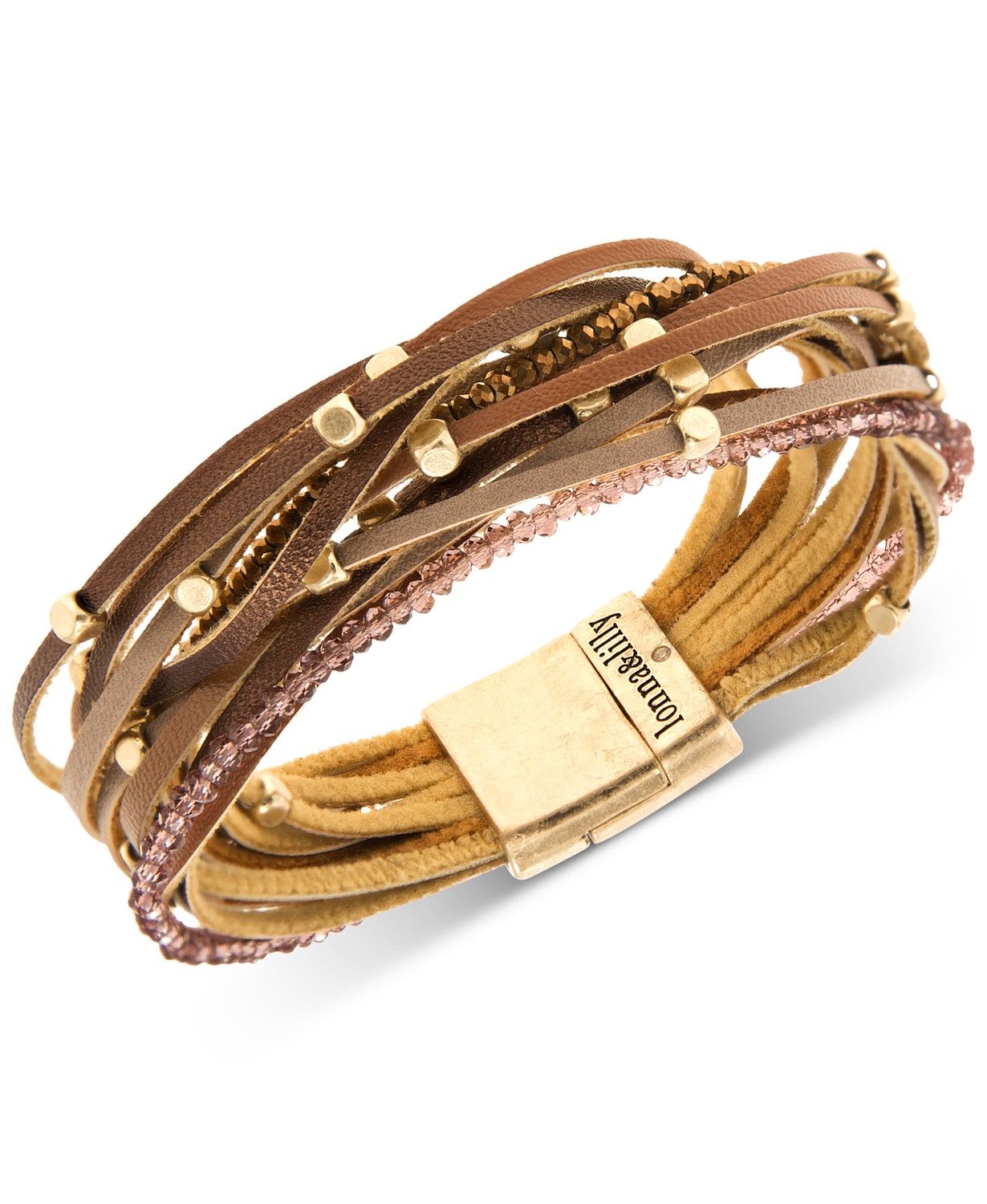 Gold-Tone Beaded & Faux-Leather Multi-Row Magnetic Bracelet | Macys (US)