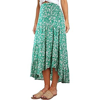 PRETTYGARDEN Women's Ditzy Floral Print Midi Skirt Boho Elastic High Waist Long Skirts for Women ... | Amazon (US)