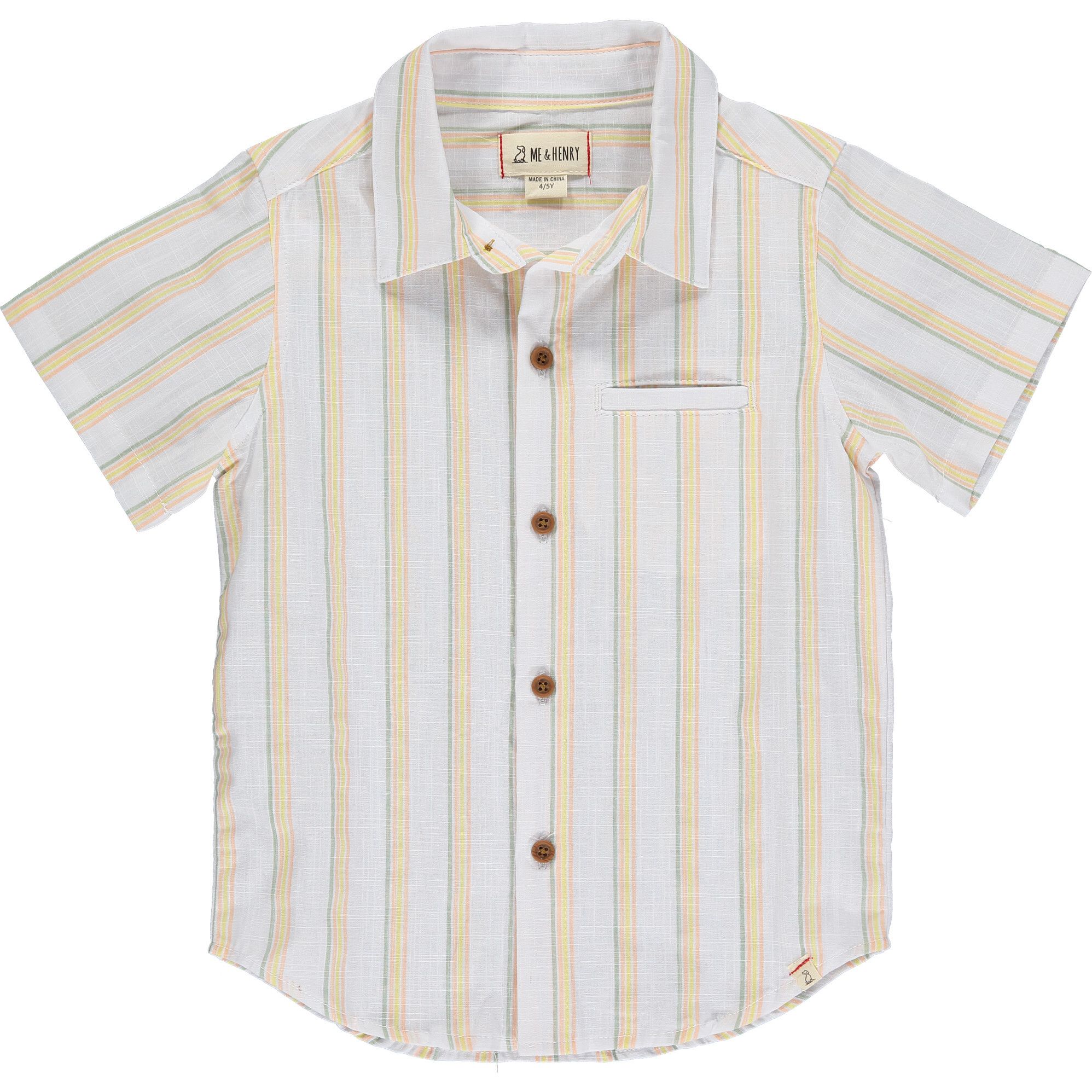 Stripe Short Sleeved Shirt, Sage, Gold And Orange | Maisonette