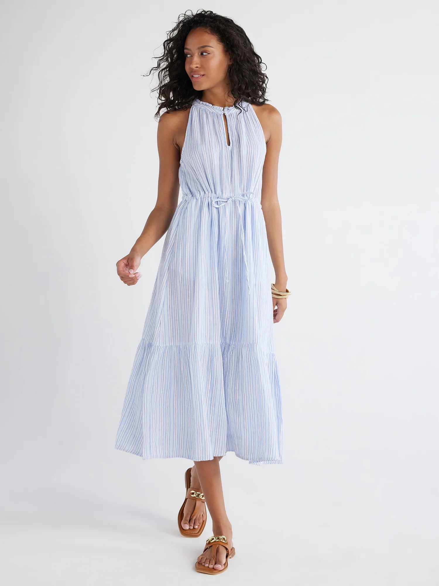 Time and Tru Women's and Women's Plus Midi Double Cloth Dress XS-4X | Walmart (US)
