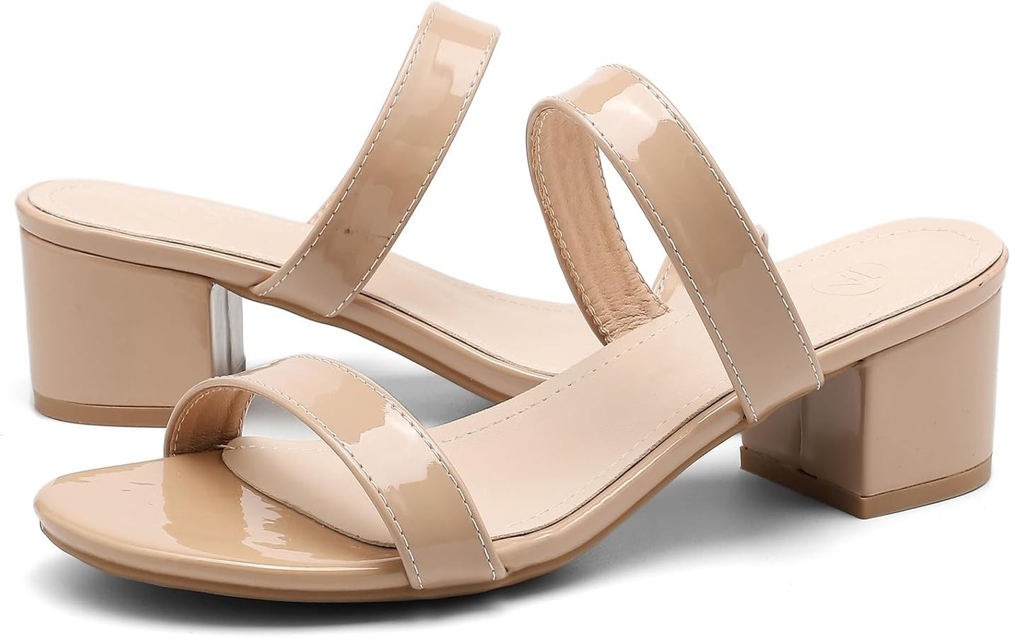 DADAWEN Women's Two Strap Open Toe Slip On Low Chunky Heels Sandals Block Heels Mule Sandals Part... | Amazon (US)