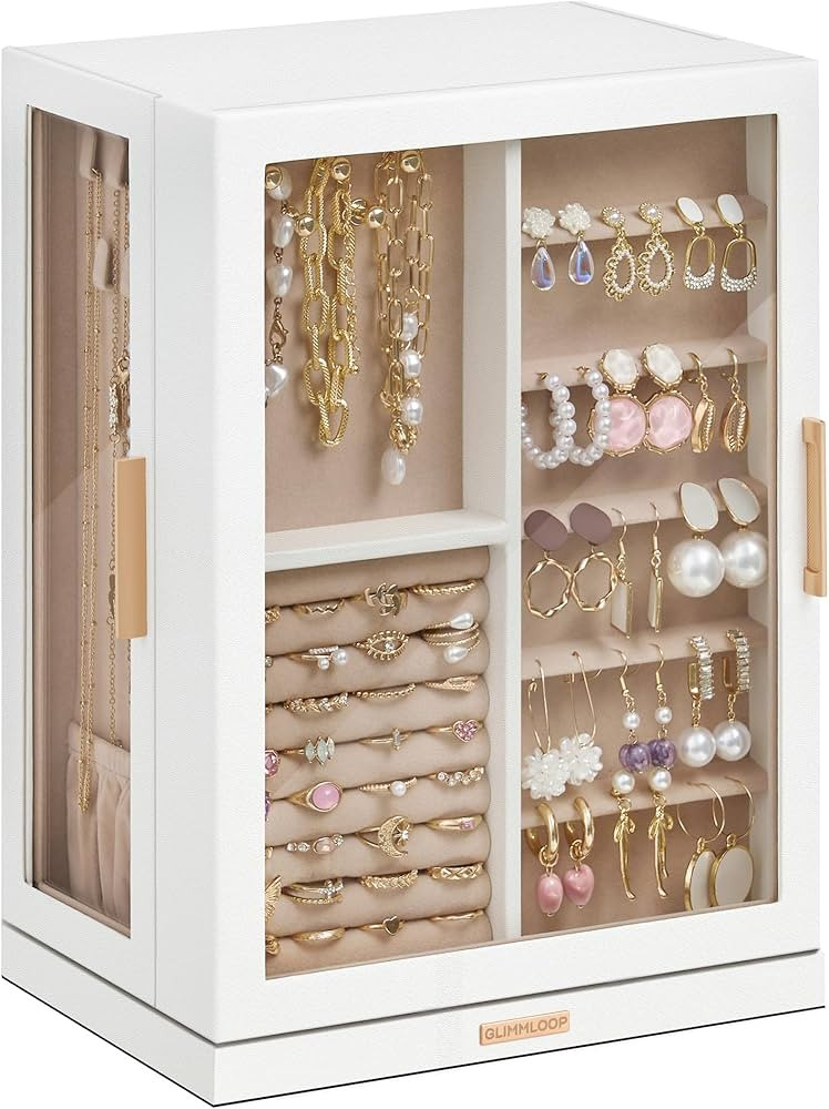 360° Rotating Jewelry Box with 7 Drawers, Spacious Vertical Jewelry Organizer with Glass Window,... | Amazon (US)