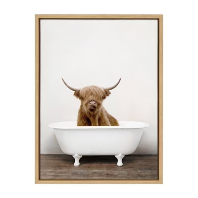 18" x 24" Sylvie Highland Cow in Tub Color Framed Canvas Wall Art by Amy Peterson Natural... | Target