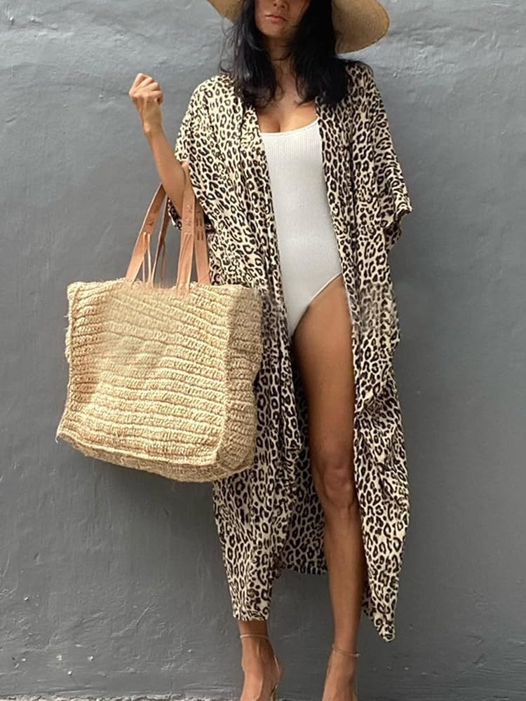 Chunoy Women Loose Tie Dye Open Front Long Kimono Cardigan Beach Wear Cover Up | Amazon (US)