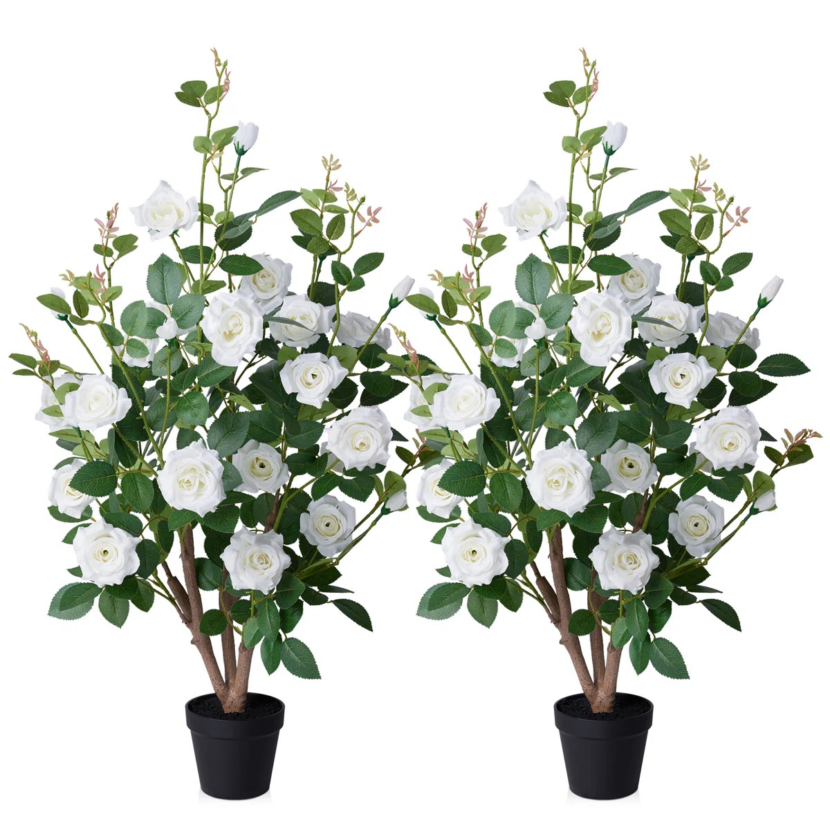 Adcock Premium Lifelike Artificial Rose Tree In Pot - UV-Resistant Faux Floral Floor Plant With L... | Wayfair North America
