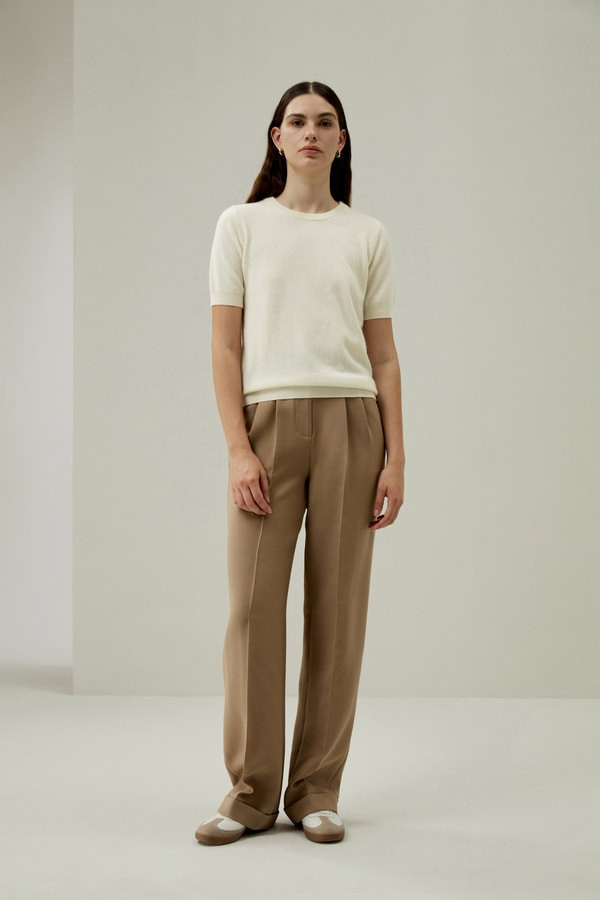 LILYSILK Womens Cashmere T Shirt - White Baby Cashmere - A Staple for Any Wardrobe Crew Neck Tops L | LILYSILK