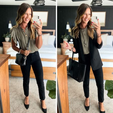 Workwear inspiration for fall. 

Top (size down, I’m in a xs) 
Jeans (26 long) 
 Blazer (small) 

#LTKunder50 #LTKworkwear #LTKunder100