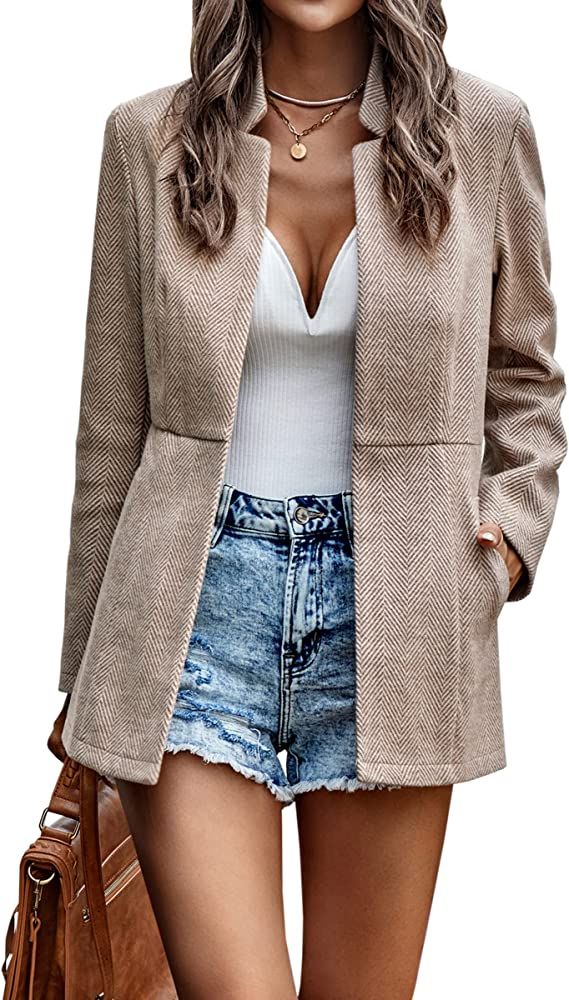 CCTOO Women's Coat Casual Open Front Blazer Long Sleeve Stand Collar Solid Trench Business Work Offi | Amazon (US)