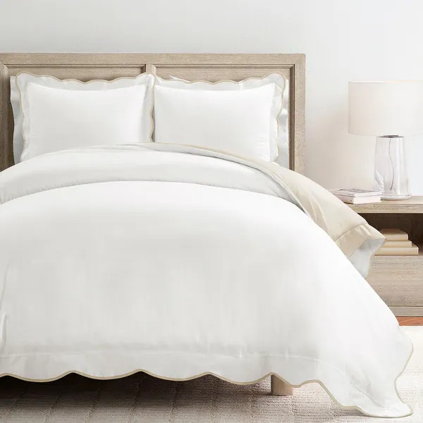 Lush Decor Coastal Chic Scallop Edge Duvet 3 Piece Set - Neutral - King | Bed Bath & Beyond