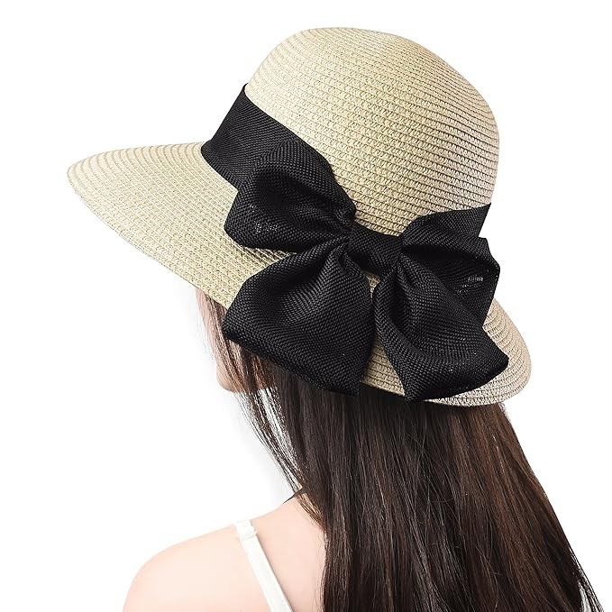 Jogoo Women Sun Beach Hats,Wide Brim Straw Hat,Unique Windproof Strap Design,Fashionable Big Bow... | Amazon (US)