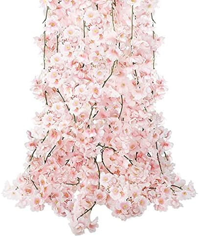 CEWOR 4pcs Artificial Cherry Blossom Flower Vines Artificial Flowers for Outdoors Hanging Silk Fl... | Amazon (US)