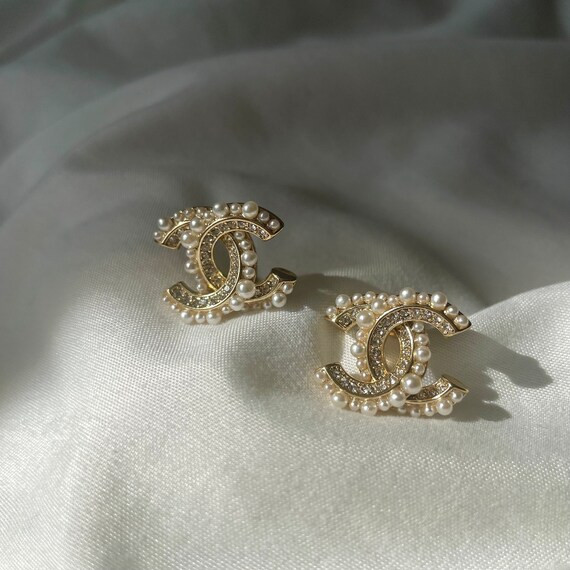 Reworked Vintage CC Gold Stud Earrings Luxury Designer - Etsy | Etsy (US)