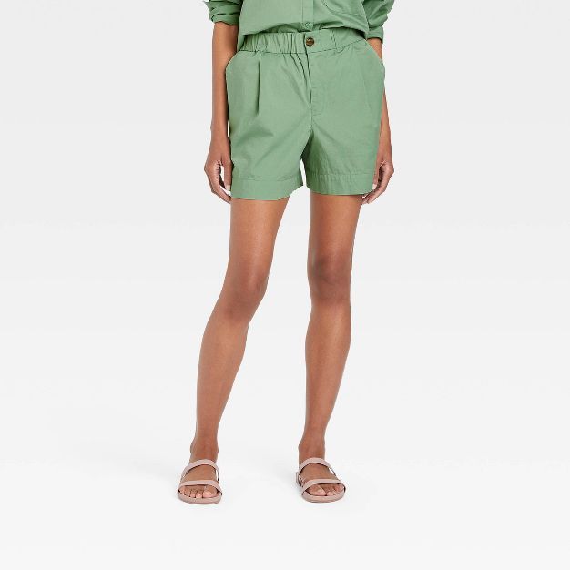 Women&#39;s High-Rise Poplin Shorts - A New Day&#8482; Olive Green M | Target