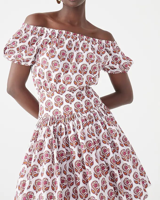 Drop-waist cotton poplin mini dress in bouquet block print | J.Crew US