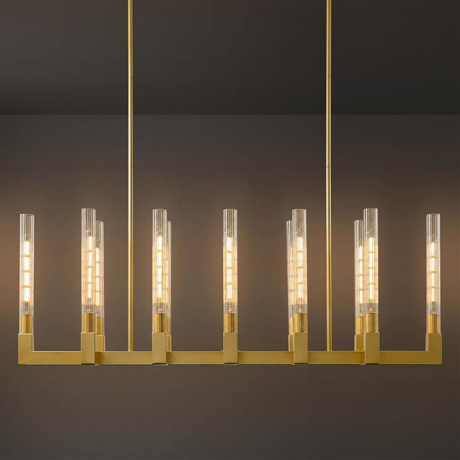 Gold Farmhouse Dining Room Chandelier,Modern Linear Rectangle Chandelier | Amazon (US)