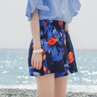 Flower Print Shorts Navy Blue - One Size | YesStyle Global