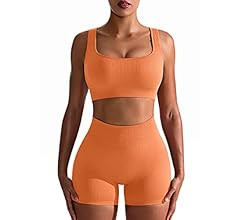 OQQ Workout Outfits for Women 2 Piece Seamless Ribbed High Waist Leggings with Sports Bra Exercis... | Amazon (US)