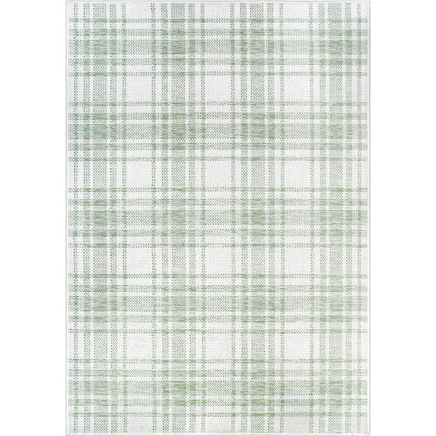 My Texas House Hampshire Plaid Reversible Indoor/ Outdoor Area Rug, Natural Verde, 5' x 7' | Walmart (US)