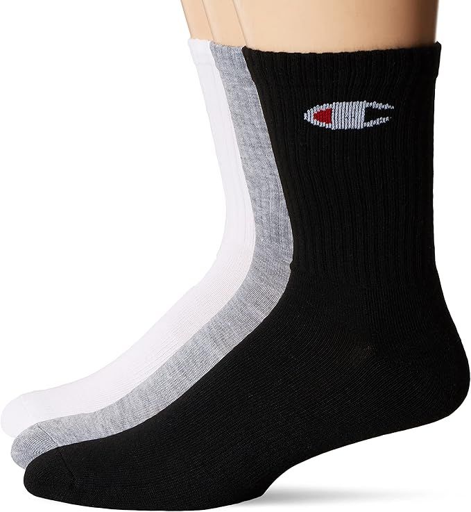 Champion Mens Double Dry Moisture Wicking Logo 6 Or 12 Pack Crew Socks | Amazon (US)