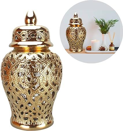 AnnaKJewels Gold Ginger Jar, Ginger Vase, Gold Color, Modern Home Decor, Decorative Ceramic Jar w... | Amazon (US)
