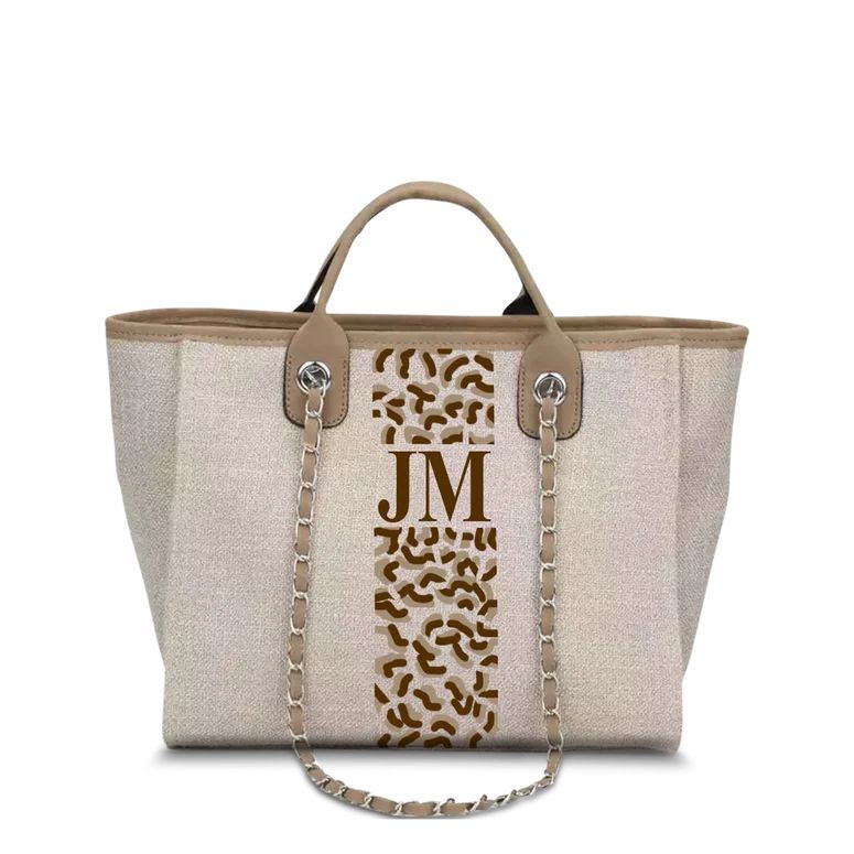 The Lily Soft Fawn Medium Canvas Tote Bag with Leopard Pattern | Lily and Bean