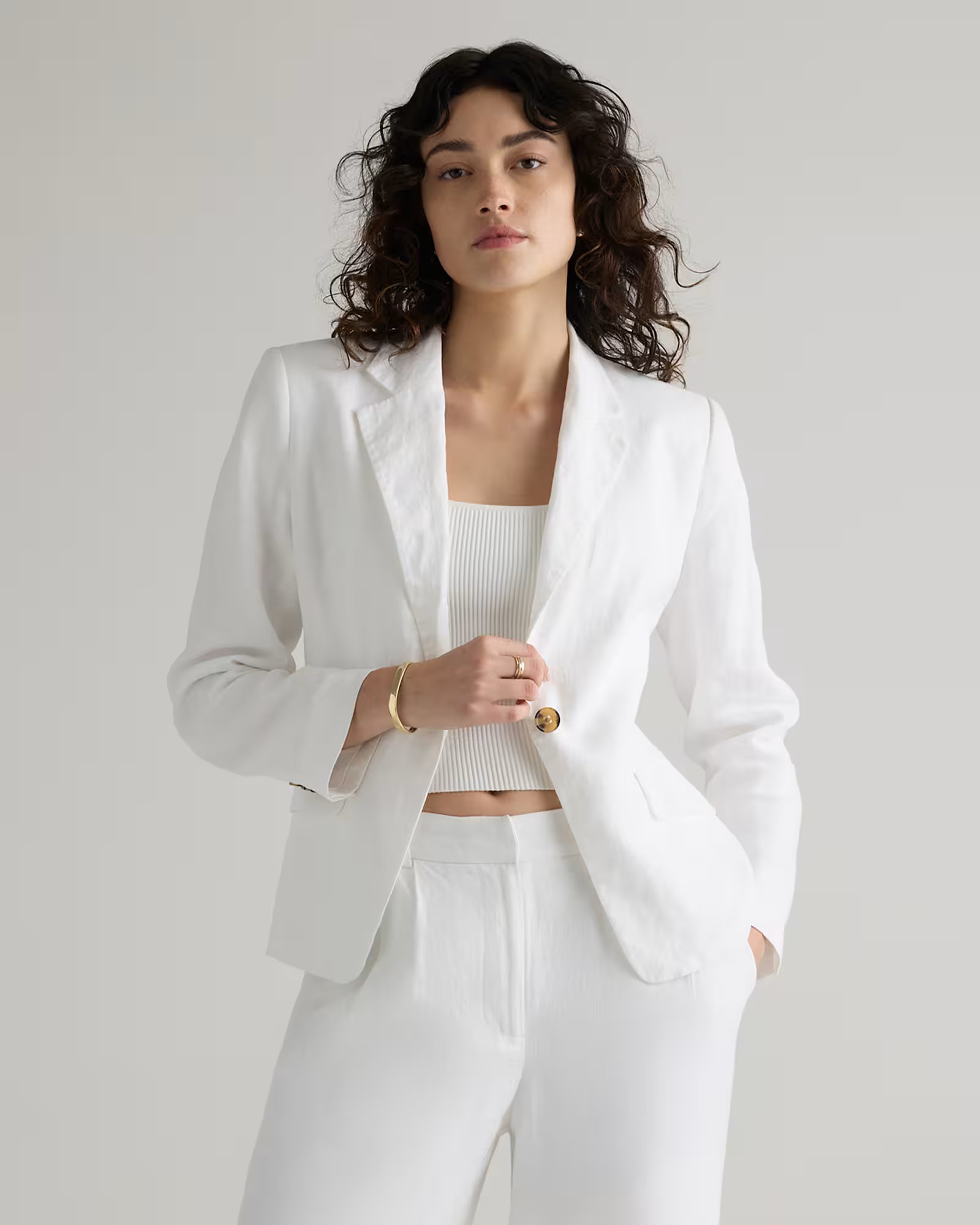 100% European Linen Structured Blazer in White | Quince