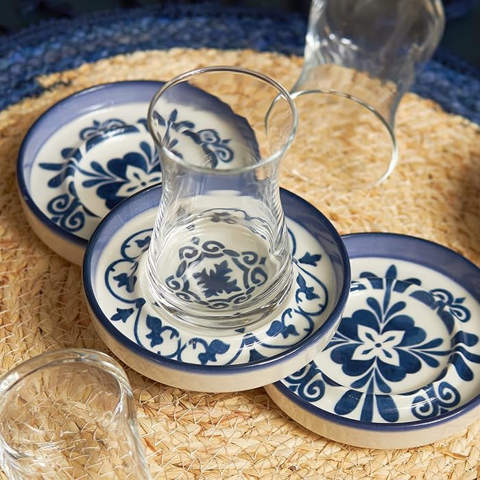 KARACA Zeher Blue Tea Service Set for 6 Person, Tea Glasses Set, 12 Pieces, Turkish Tea, Tea Glas... | Amazon (US)