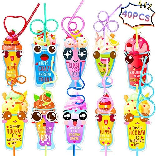 Valentines Day Gifts for Kids - 40 Pack Colorful Valentines Day Cards with Reusable Crazy Drinkin... | Amazon (US)