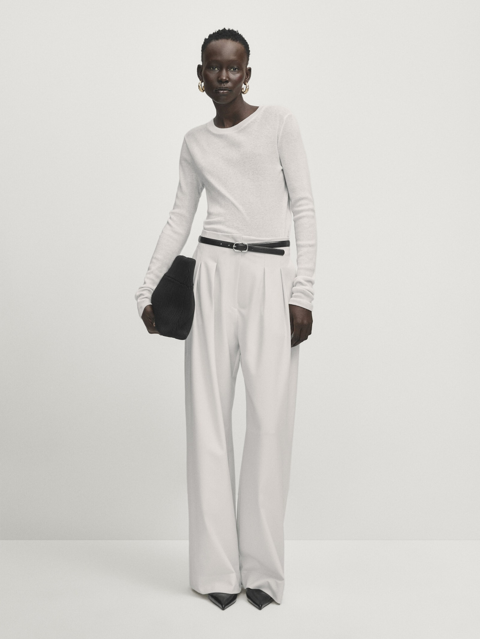 Wide-leg trousers with darts - Studio | Massimo Dutti UK