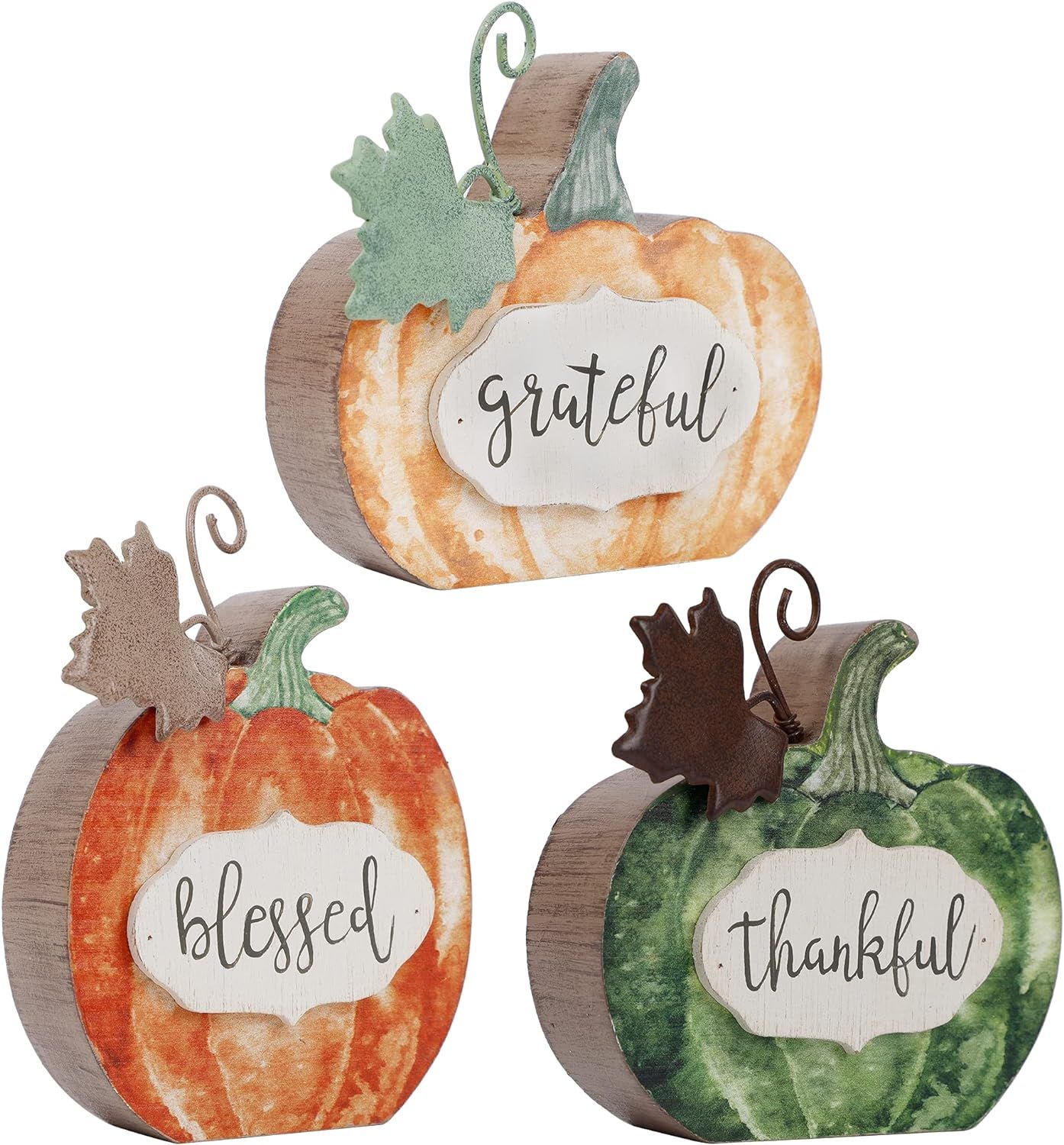 Amazon.com: Adroiteet Thanksgiving Fall Decorations Wooden Pumpkin, Set of 3 Tabletop Signs Grate... | Amazon (US)