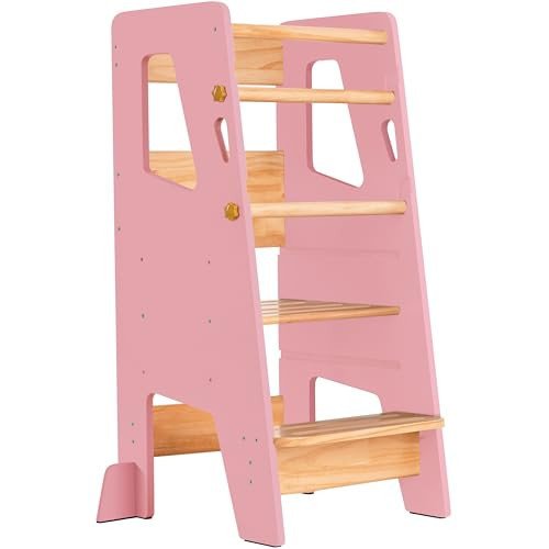 OCODILE Toddler Standing Tower - Adjustable Height Toddler Kitchen Stool Helper - Ideal Kids Kitchen Step Stool for Learning New Skills - Updated Design with Safety Feet - Pink | Amazon (US)