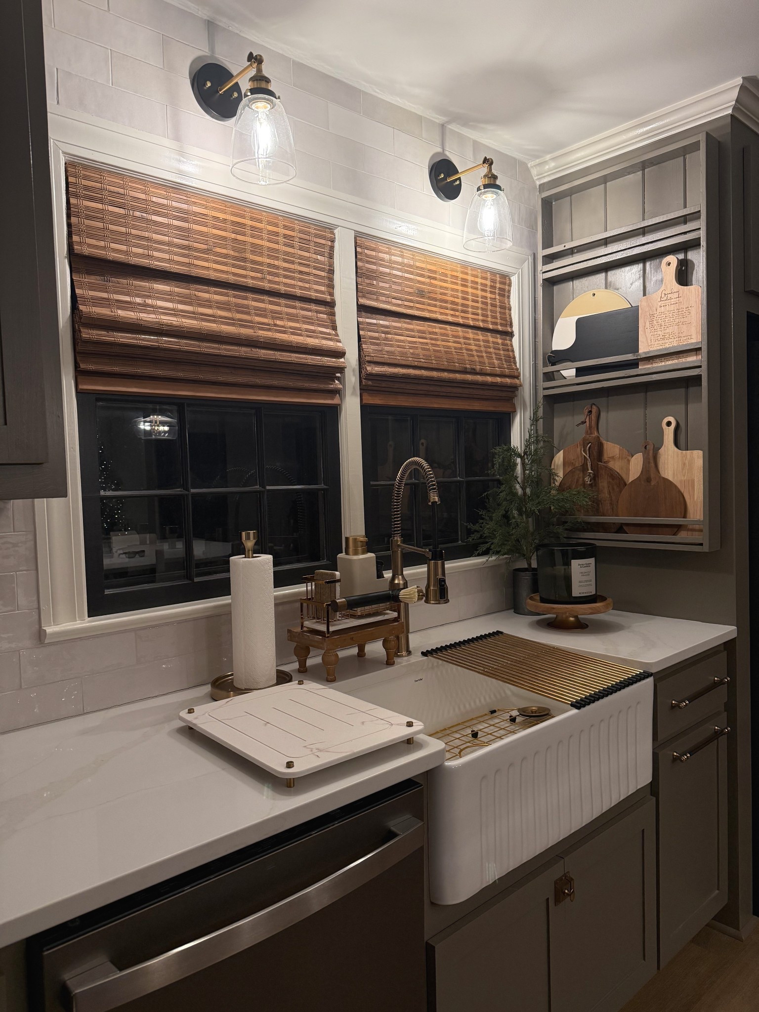 Newly Renovated Modern Farmhouse Kitchen. Quartz Countertops with Custom Cabinetry. Custom Bamboo Blinds 

#amazonhome #newhome #modernfarmhouse #quartzcountertops #black&golds #targethome #walmarthome #holidaygifts #homemusthaves #amazonhaul 

#LTKHoliday #LTKHome #LTKGiftGuide