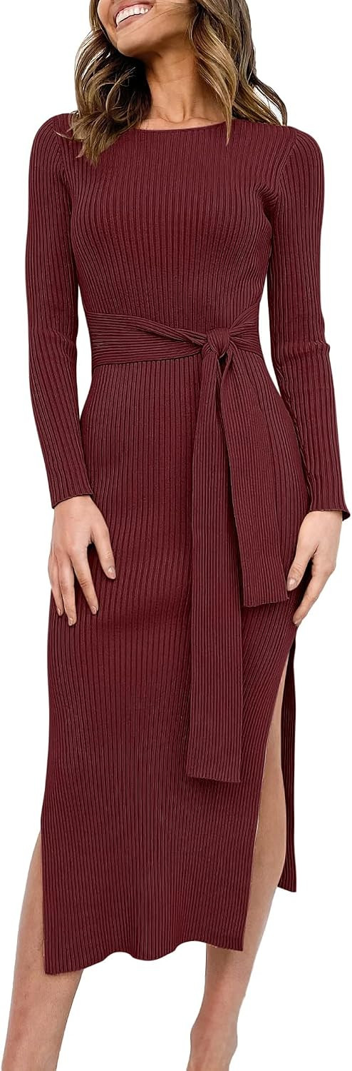 ANRABESS Womens Long Sleeve Bodycon Midi Sweater Dress Fall Outfits | Amazon (US)