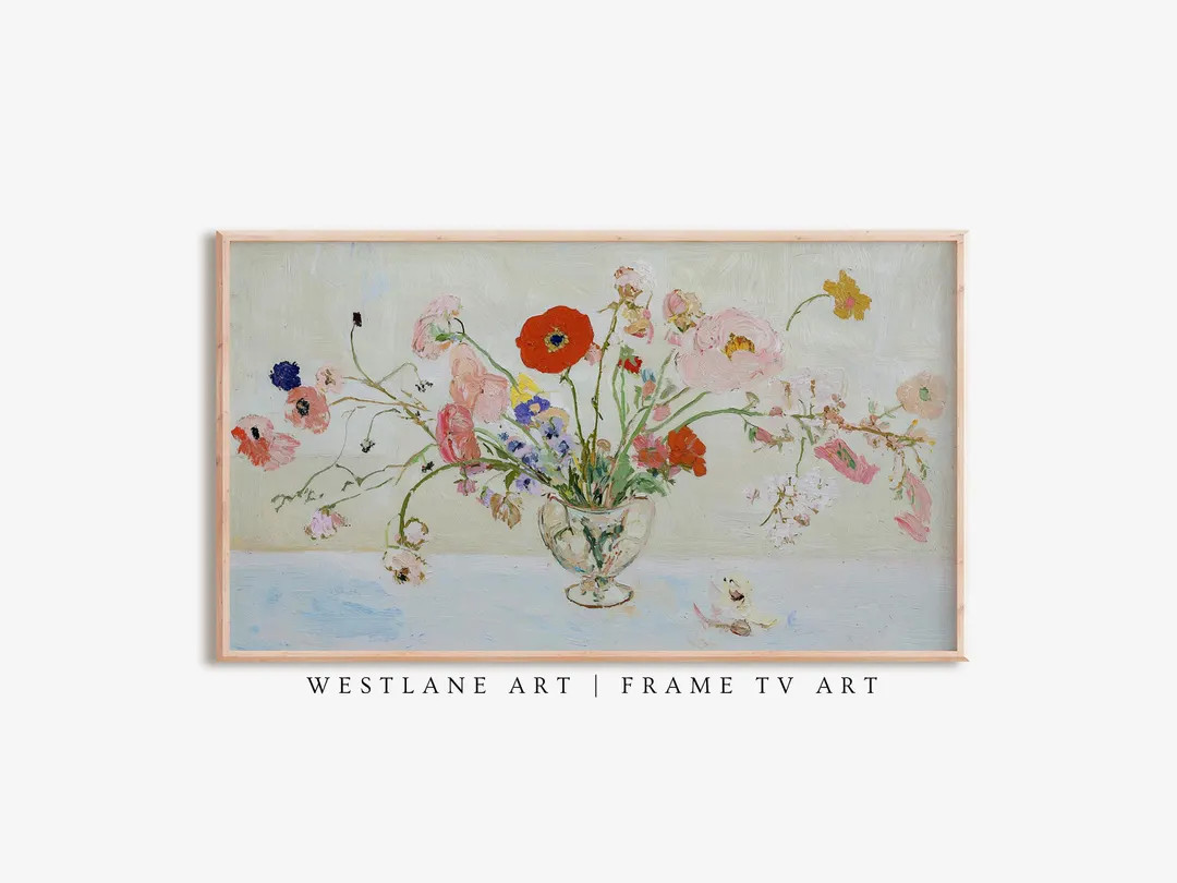 Flower Still Life Samsung FRAME TV Art, Pastel Modern Farmhouse Instant Decor, Charming TV Art, D... | Etsy (US)