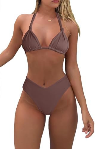 Bikini Sets for Women Sexy Halter Triangle String Bikini Cheeky V Cut High Waisted Thong Swimsuit... | Amazon (US)
