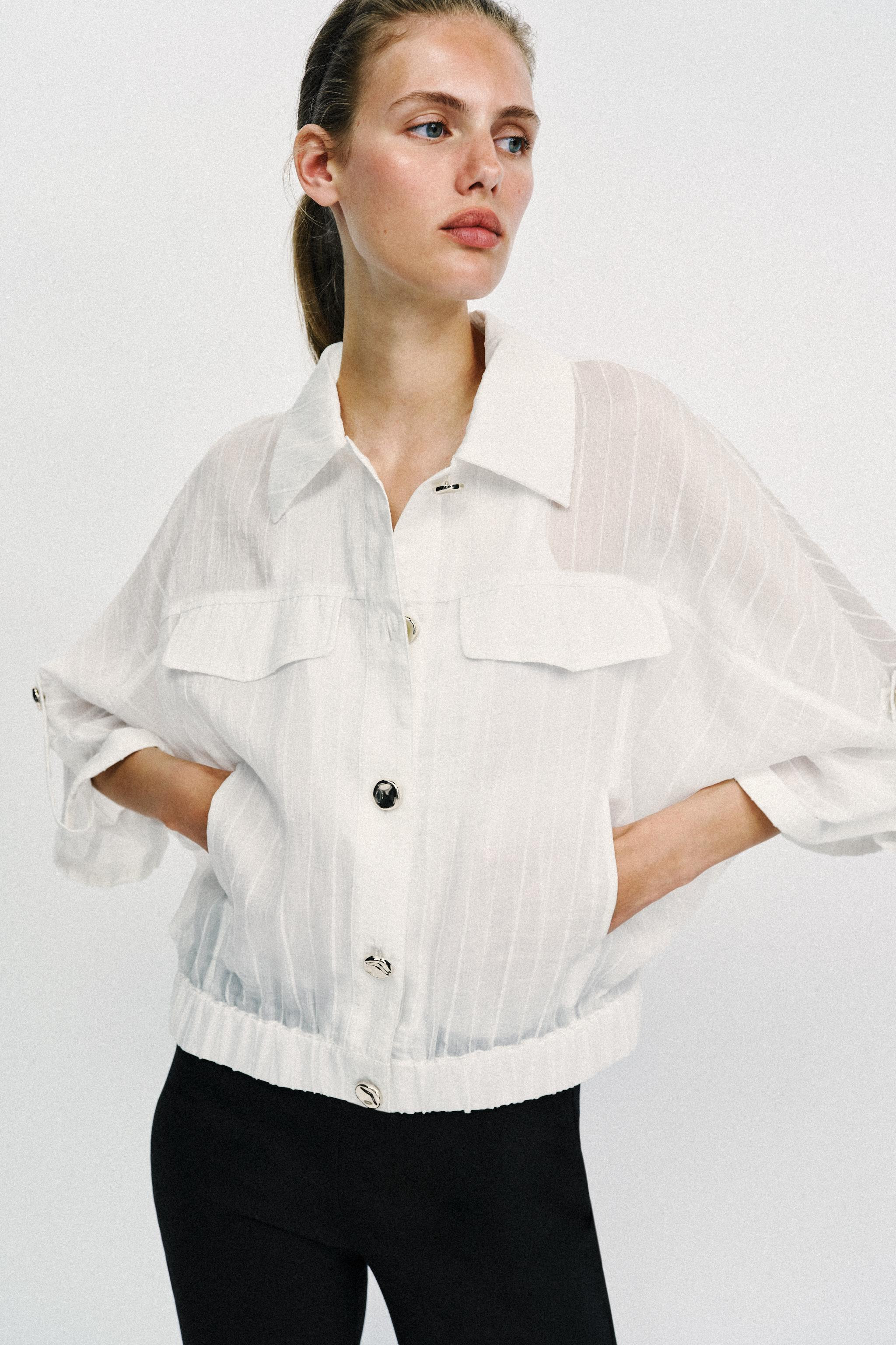 TABBED SLEEVE SAFARI BLOUSE | Zara US