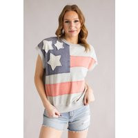 Flag USA Short Sleeve Sweatshirt for Women in Grey | Glik's