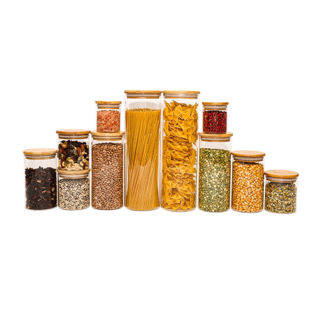 Potes de Vidro de Mantimentos com Tampa de Bambu 11 Pçs Oikos | Shopee (BR)