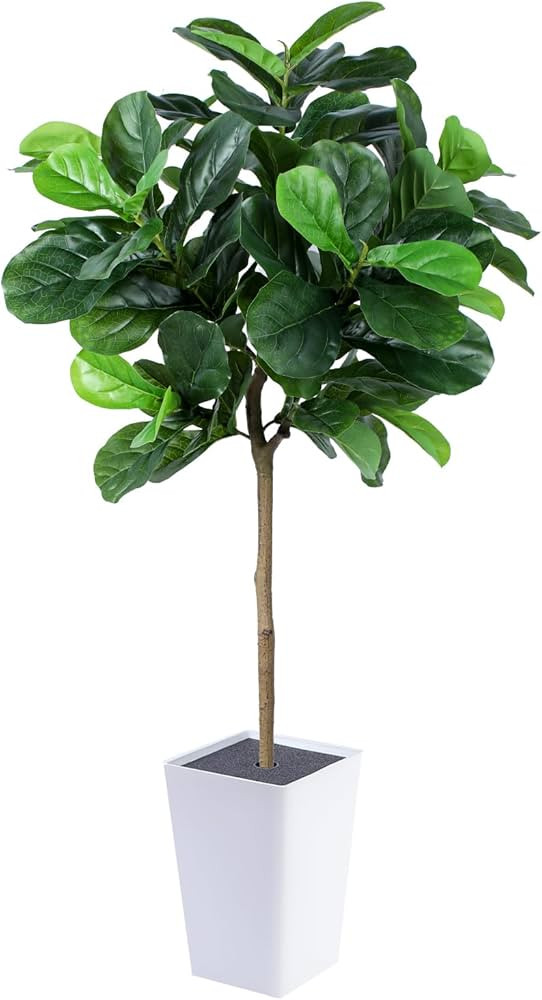 Artificial Fiddle Leaf Fig Tree with White Tall Planter, 5ft Tall Potted Faux Fiddle Fig Tree, Fa... | Amazon (US)