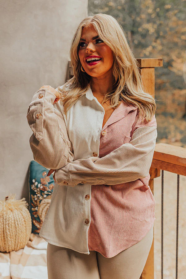 Caught Crushing Corduroy Jacket In Blush Curves | Impressions Online Boutique