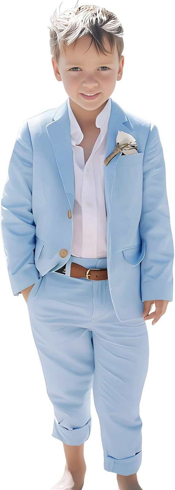 Linen Boys Suit Beach Wedding Suit Summer Slim Fit 2 Pieces Kids Light Weight Linen Suit Jacket V... | Amazon (US)