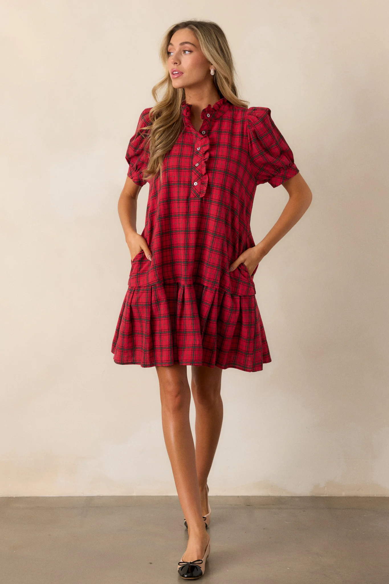 Warmth from Within 100% Cotton Red Plaid Mini Dress | Red Dress