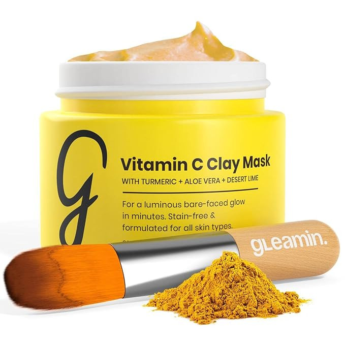 Gleamin Turmeric Vitamin C Clay Mask & Brush - Clay Face Mask with Aloe - Vegan Treatment & Brush... | Amazon (US)