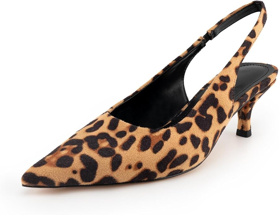 Slingback Kitten Heels for Women Pointed Toe Pumps Metallic Slingback Heels | Amazon (US)